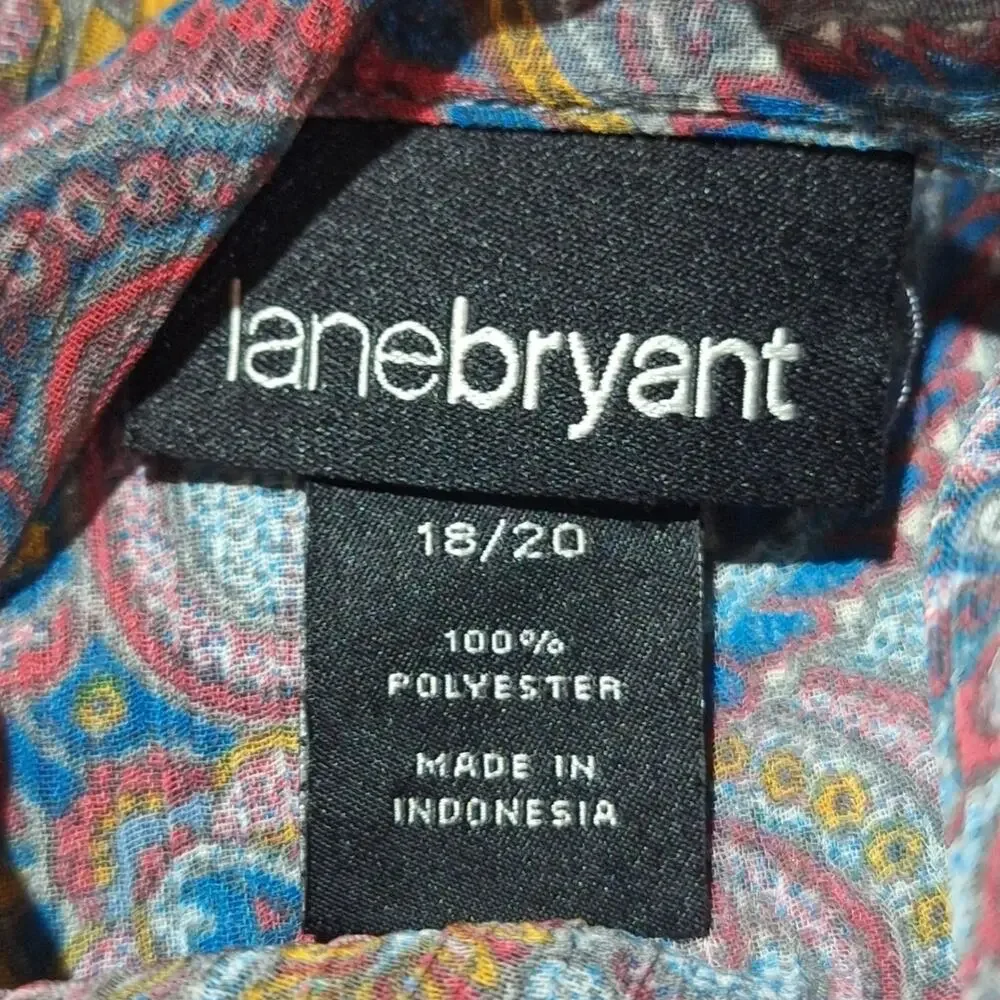Lane Bryant Shirt Women's 18/20 Blue Paisley Sheer Classic Workwear Office - Picture 2 of 7